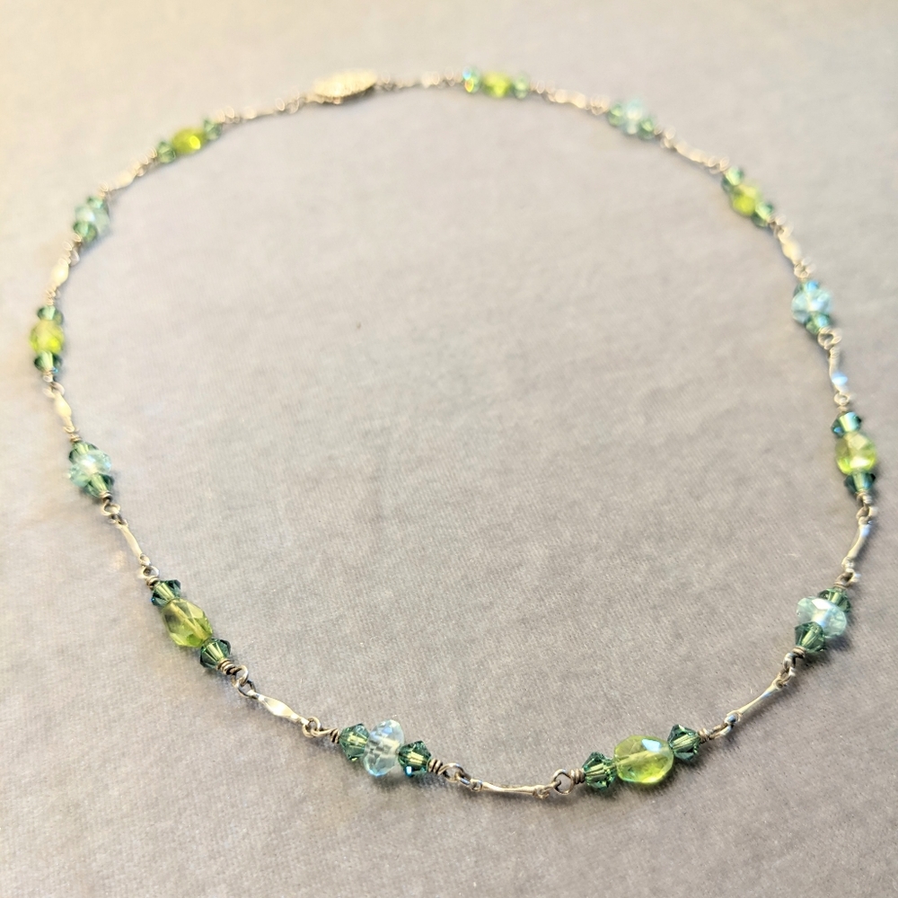 Blue Topaz, Peridot, Swarovski Crystals & Sterling Silver Necklace